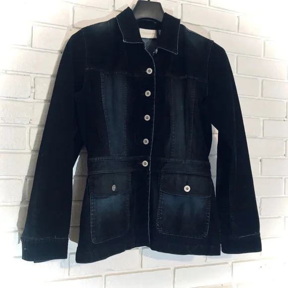 Liz Claiboure /LisJean Distressed Dark DenimJacket Sz Small - Picture 1 of 9